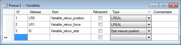 Mesure position creer variable etat