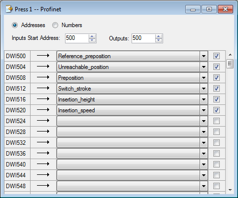 Assignation entrées profinet english