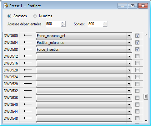 Assignation sorties profinet